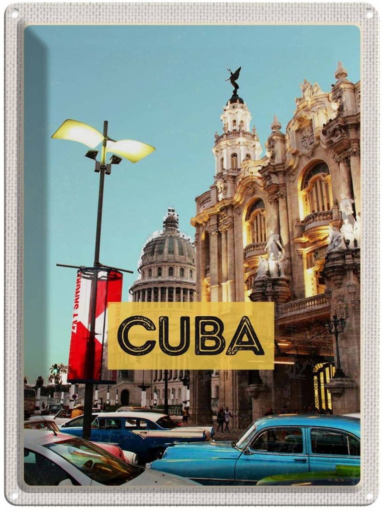 Blechschild 40x30 cm Cuba Karibik Innenstadt Bildmotiv Reisemotiv Abenteuer Reisen Straße Stadt Urlaub