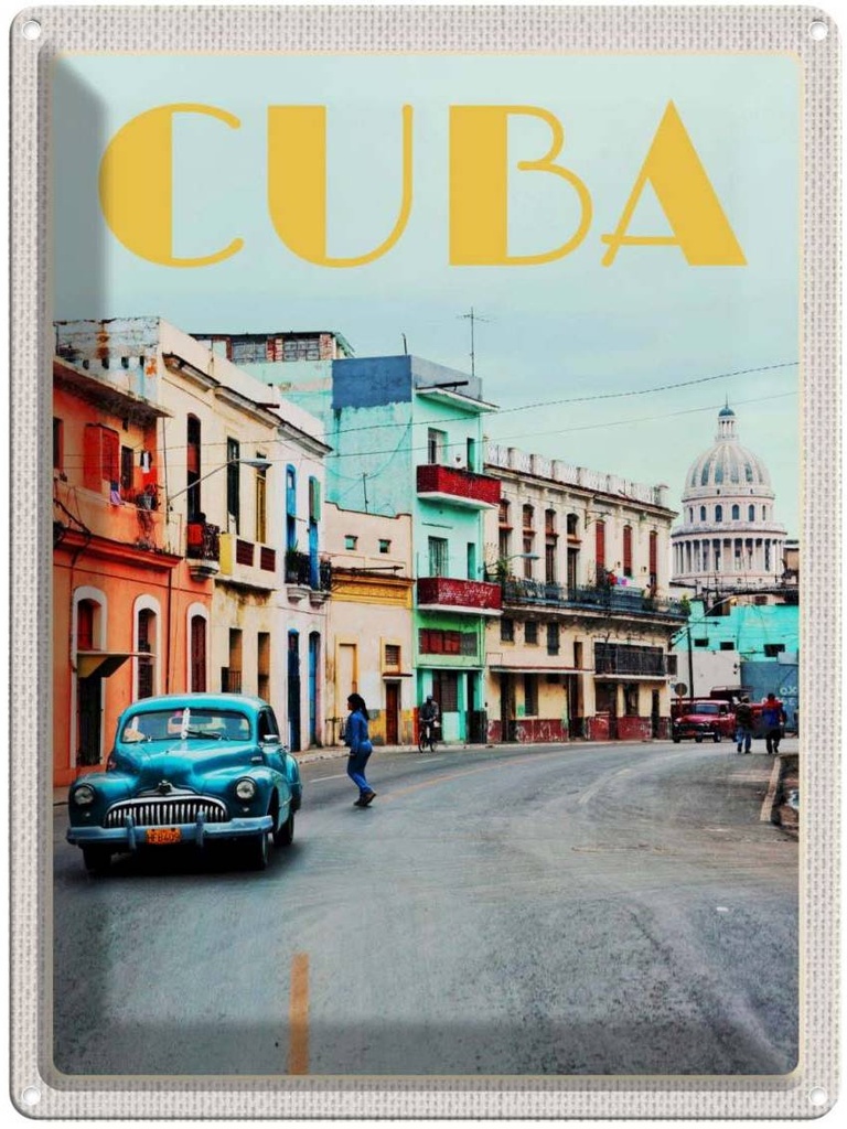 Blechschild 40x30 cm Cuba Karibik Stadtzentrum Stadt Bildmotiv Reisemotiv Abenteuer Reisen Urlaub