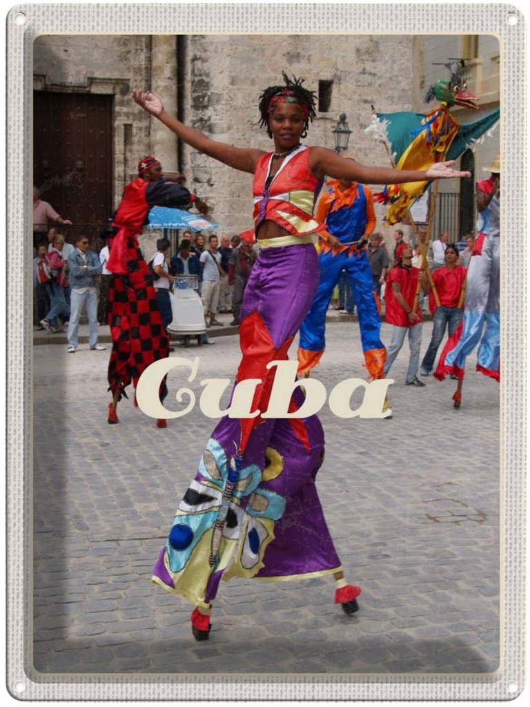 Blechschild 40x30 cm Cuba Karibik Urlaub Afro tanz Festival bunt Bildmotiv Reisemotiv Abenteuer Reisen
