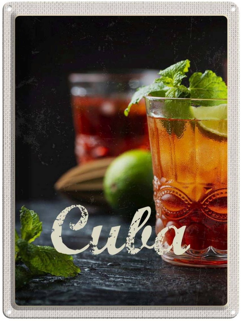 Blechschild 40x30 cm Cuba Karibik Cocktail Limette Minze Bildmotiv Reisemotiv Abenteuer Reisen Urlaub