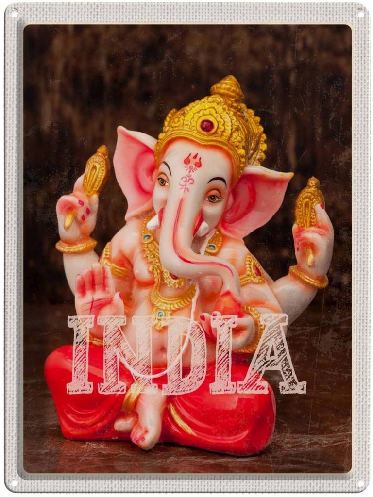 Blechschild 40x30 cm Indien Skulptur Ganesha Gott Hindu Bildmotiv Reisemotiv Abenteuer Reisen Urlaub