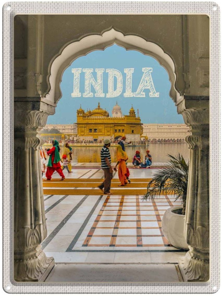 Blechschild 40x30 cm Indien Goldener Tempel Amritsar Bildmotiv Reisemotiv Abenteuer Reisen Urlaub