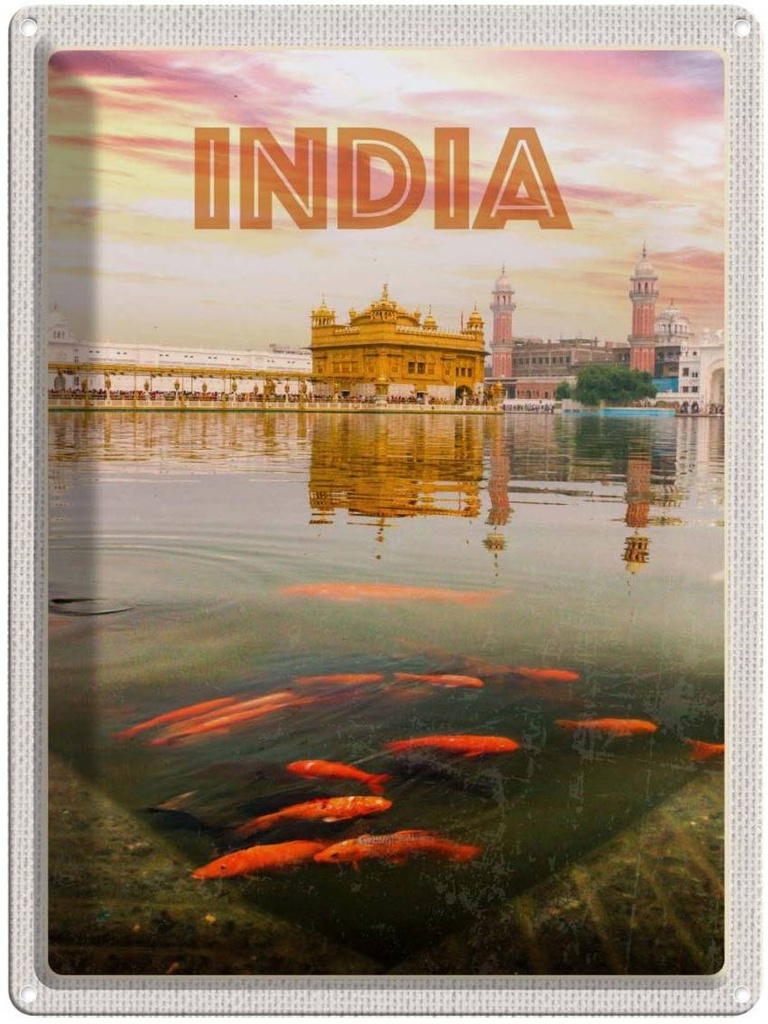 Blechschild 40x30 cm Indien Tempel Amritsar Heilliger See Bildmotiv Reisemotiv Abenteuer Reisen Urlaub