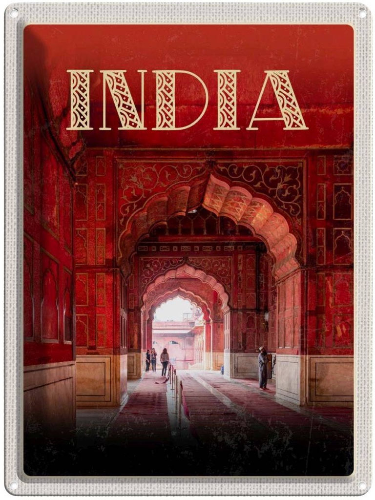 Blechschild 40x30 cm Indien Inner Urlaub Moschee rot beten Islam Bildmotiv Reisemotiv Abenteuer Reisen