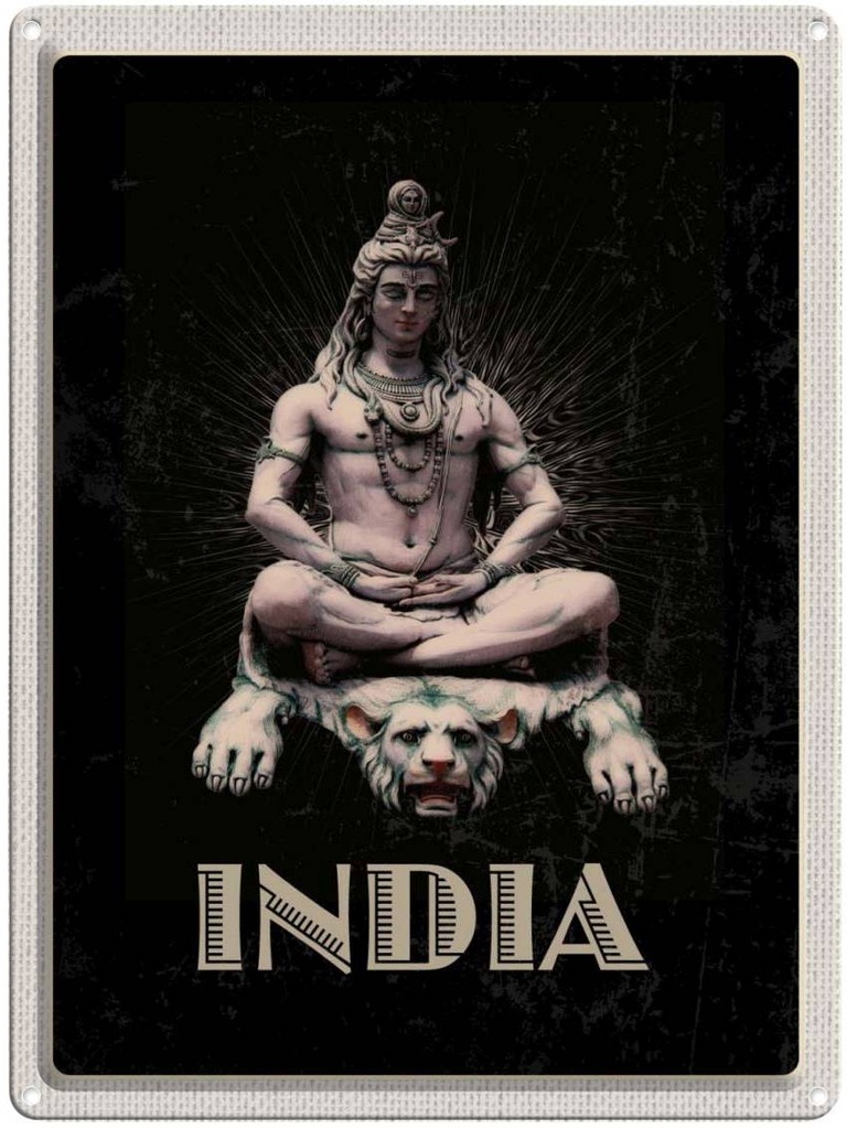 Blechschild 40x30 cm Indien Gott Buddhismus Löwe Meditieren Bildmotiv Reisemotiv Abenteuer Reisen Urlaub