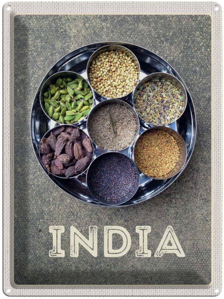 Blechschild 40x30 cm Indien Gewürze Fennel Cardamom Anise Bildmotiv Reisemotiv Abenteuer Reisen Urlaub