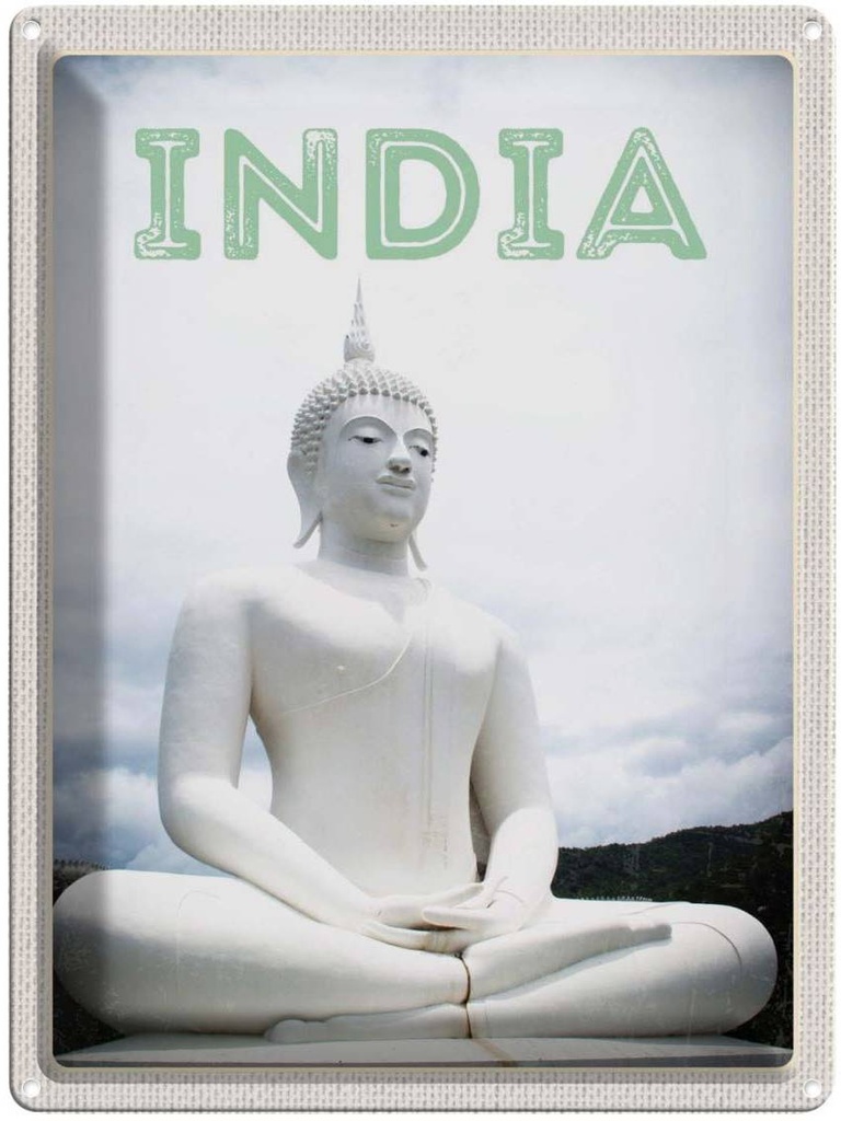 Blechschild 40x30 cm Indien weiße Skulptur meditieren Gott Bildmotiv Reisemotiv Abenteuer Reisen Urlaub