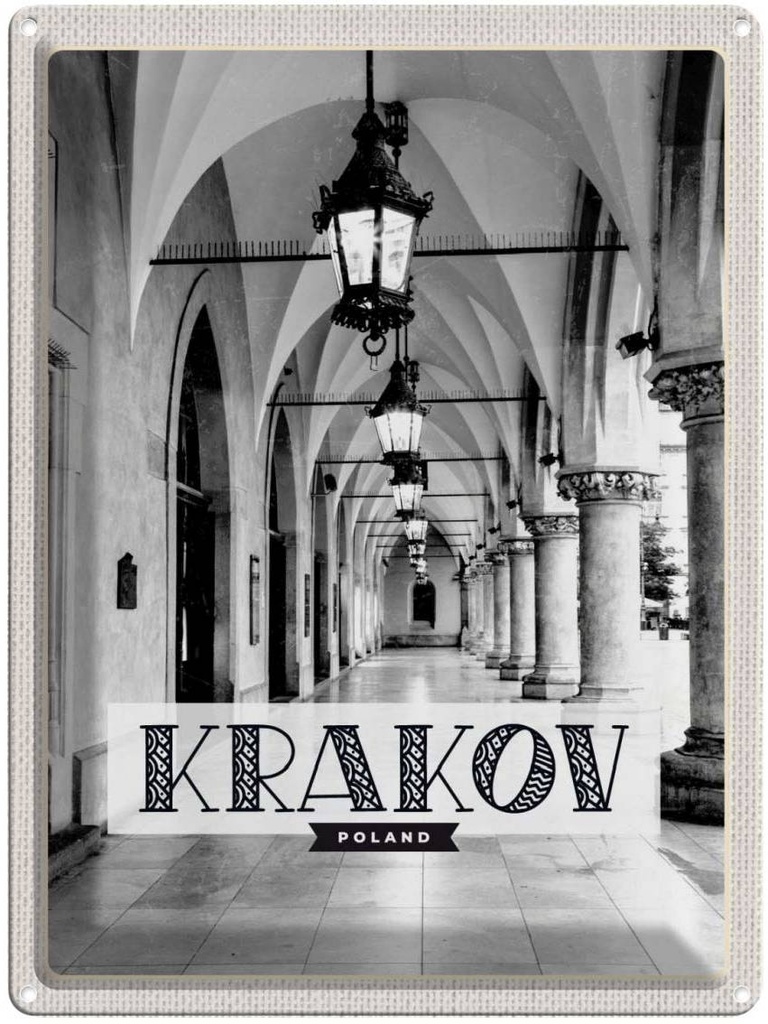 Blechschild 40x30 cm Krakow Kleinpolen Urlaub schwarz weiß Gang Bildmotiv Reisemotiv Abenteuer Reisen Europa