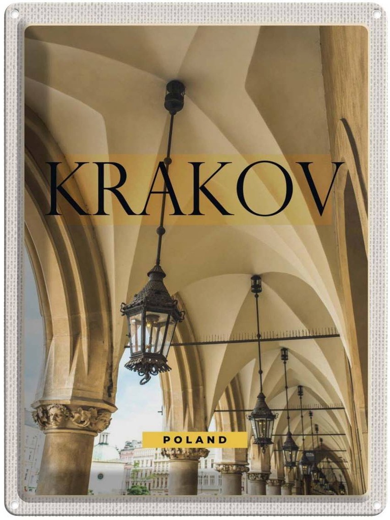 Blechschild 40x30 cm Krakow Polen Urlaub Laterne Gang Gebäude Bildmotiv Reisemotiv Abenteuer Reisen Europa