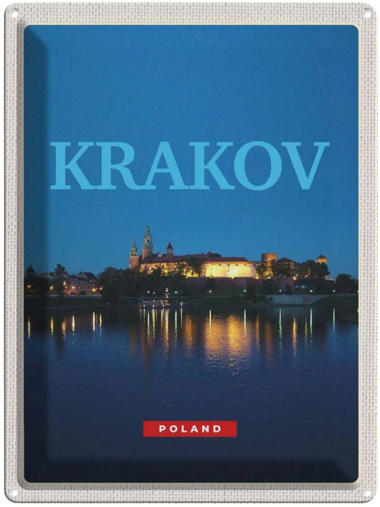Blechschild 40x30 cm Krakow Polen Stadt Urlaub Nacht Kirsche See Bildmotiv Reisemotiv Abenteuer Reisen Straße