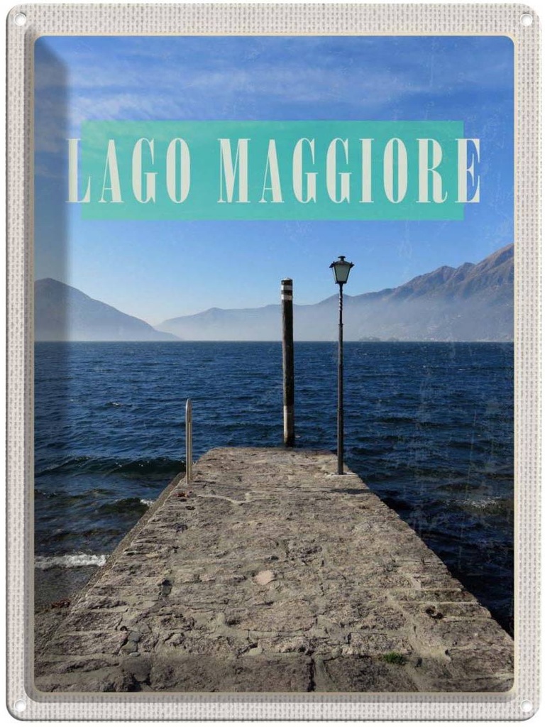 Blechschild 40x30 cm Lago Maggiore Urlaub Insel Meer Gebirge Bildmotiv Reisemotiv Abenteuer Reisen Europa