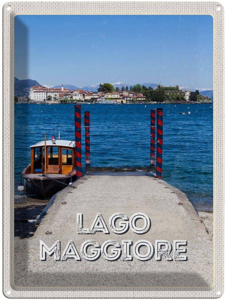 Blechschild 40x30 cm Lago Maggiore Luxus Insel Meer Bildmotiv Reisemotiv Abenteuer Reisen Urlaub