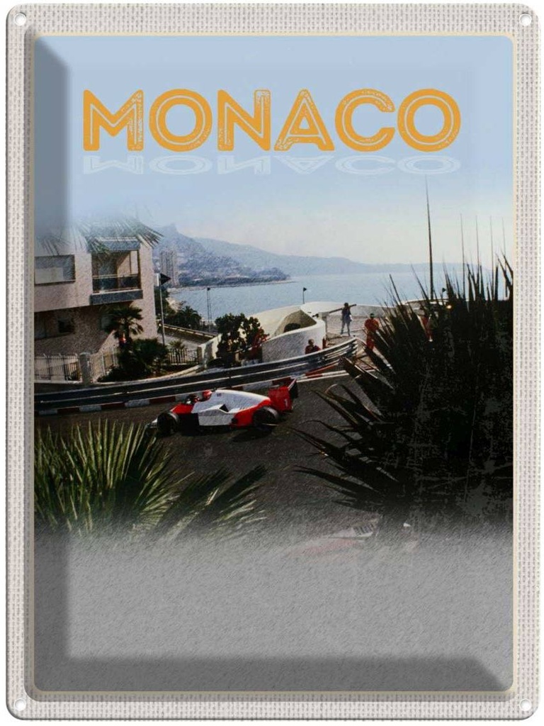 Blechschild 40x30 cm Monaco Frankreich Autorennen Strand Bildmotiv Reisemotiv Abenteuer Reisen Europa Urlaub