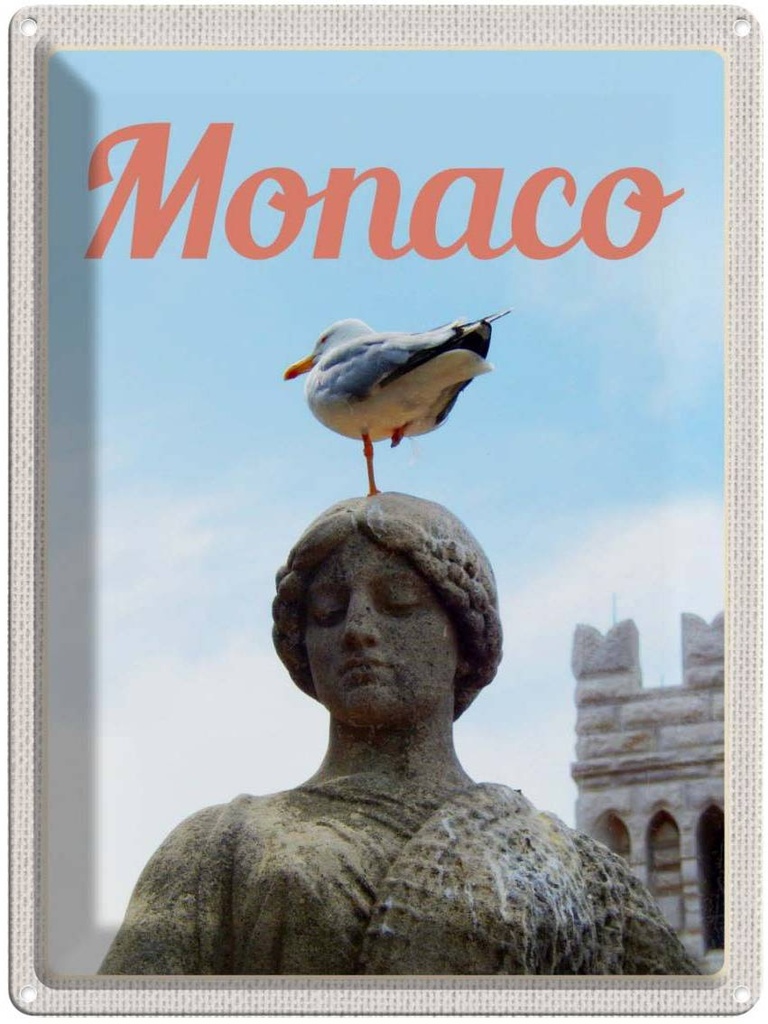 Blechschild 40x30 cm Monaco Frankreich Haustier Urlaub Europa Skulptur Vogel Bildmotiv Reisemotiv Abenteuer Reisen Tier