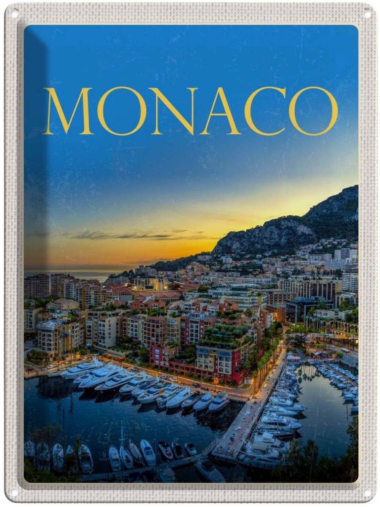 Blechschild 40x30 cm Monaco Frankreich Yacht Luxus Abenteuer Reisen Straße Stadt Urlaub