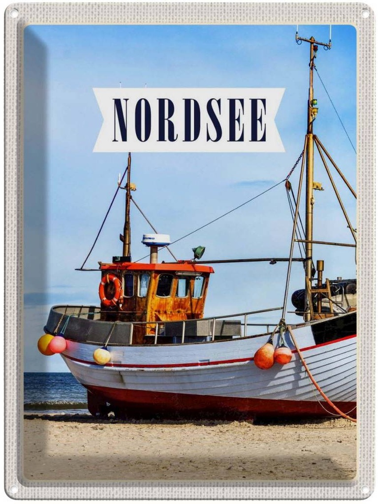 Blechschild 40x30 cm Nordsee Strand Urlaub Reise Schiff Meer Bildmotiv Reisemotiv Abenteuer Reisen Europa