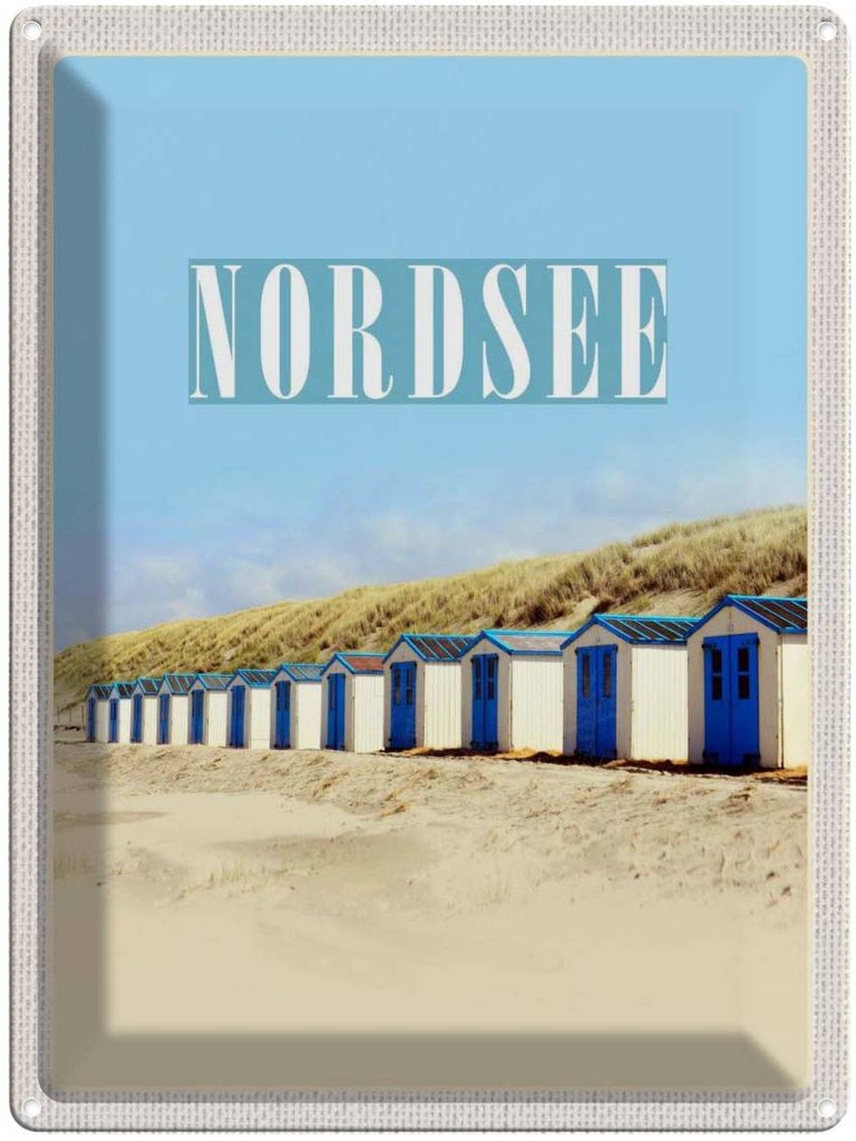 Blechschild 40x30 cm Nordsee Strand Stranhäusschen Sonner Bildmotiv Reisemotiv Abenteuer Reisen Europa Urlaub