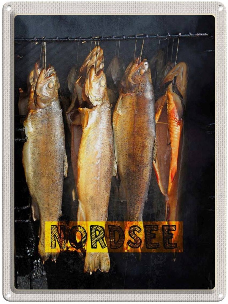 Blechschild 40x30 cm Nordsee Fisch Urlaub Essen Delikatese Speisen Bildmotiv Reisemotiv Abenteuer Reisen Europa