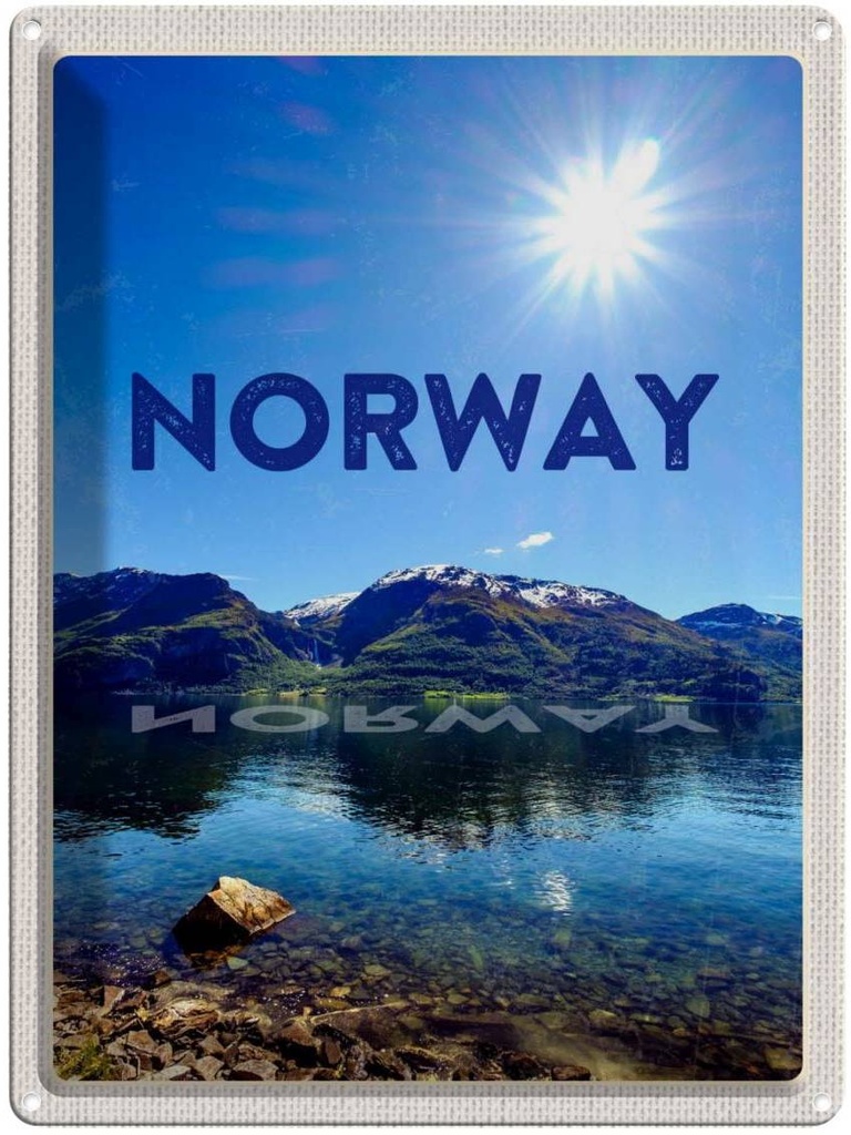 Blechschild 40x30 cm Norwegen Meer Urlaub Strand Europa Gebirge Bildmotiv Reisemotiv Abenteuer Reisen