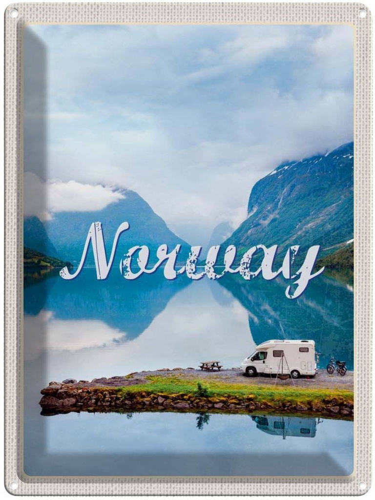 Blechschild 40x30 cm Norwegen Camping Urlaub Meer Reise Natur Bildmotiv Reisemotiv Abenteuer Reisen Europa