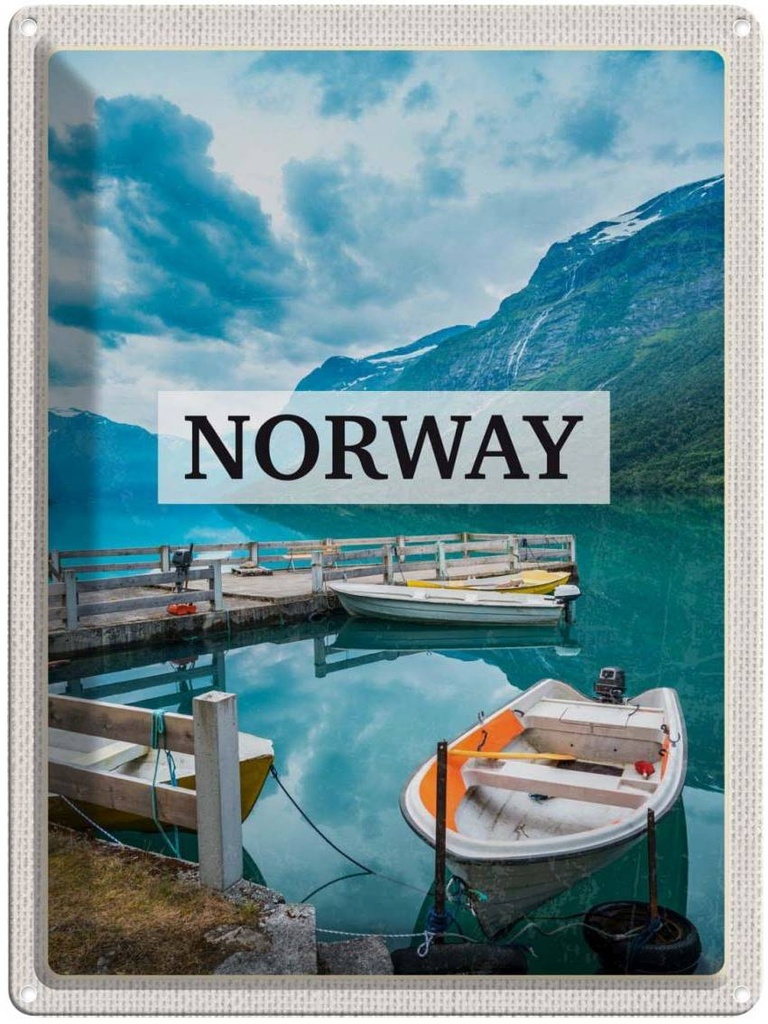 Blechschild 40x30 cm Norwegen Boot InselTrip Bildmotiv Reisemotiv Abenteuer Reisen Europa Urlaub