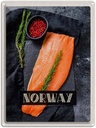 Blechschild 40x30 cm Norwegen Delikatese Lachs Thymian Bildmotiv Reisemotiv Abenteuer Reisen Europa Urlaub