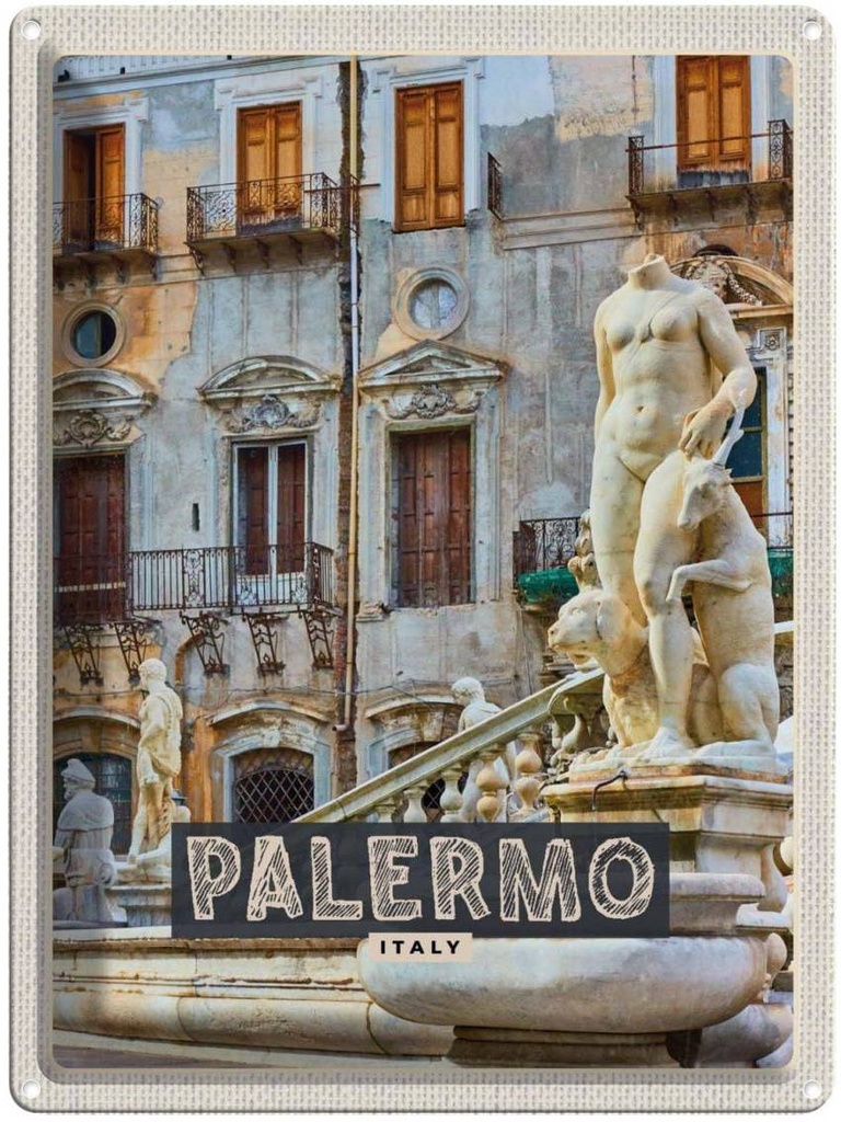 Blechschild 40x30 cm Palermo Italien Skulptur Altstadt Bildmotiv Reisemotiv Abenteuer Reisen Europa Urlaub