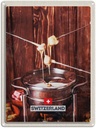 Blechschild 40x30 cm Schweiz Europa Urlaub Käse Raclett Gerichte Bildmotiv Reisemotiv Abenteuer Reisen