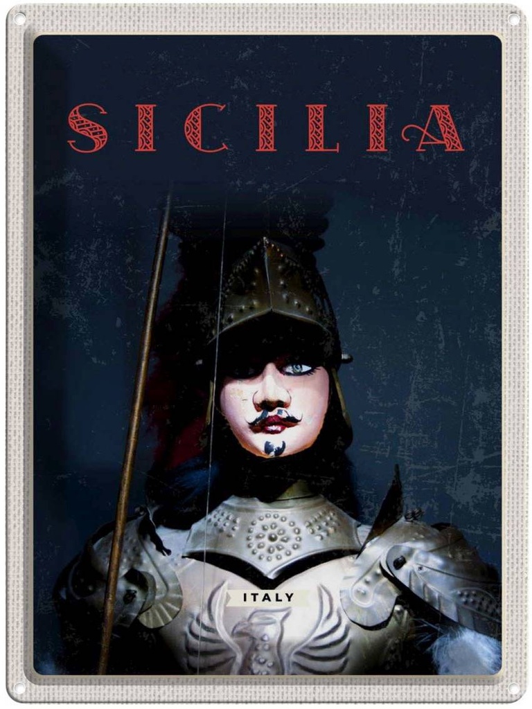 Blechschild 40x30 cm Sizilien Italien Ritter Mittelalter Bildmotiv Reisemotiv Abenteuer Reisen Europa Urlaub