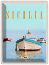 Blechschild 40x30 cm Sizilien Italien Europa Urlaub Boot Ufer Strand Meer Bildmotiv Reisemotiv Abenteuer Reisen