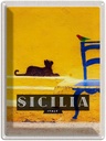 Blechschild 40x30 cm Sizilien Italien Haustier Urlaub Katze malerisches Bild Bildmotiv Reisemotiv Abenteuer Reisen Tier