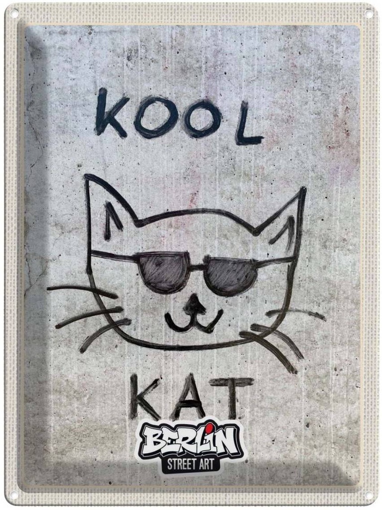 Blechschild 40x30 cm Berlin Hauptstadt Street Art Katze Bildmotiv Reisemotiv Abenteuer Reisen Urlaub