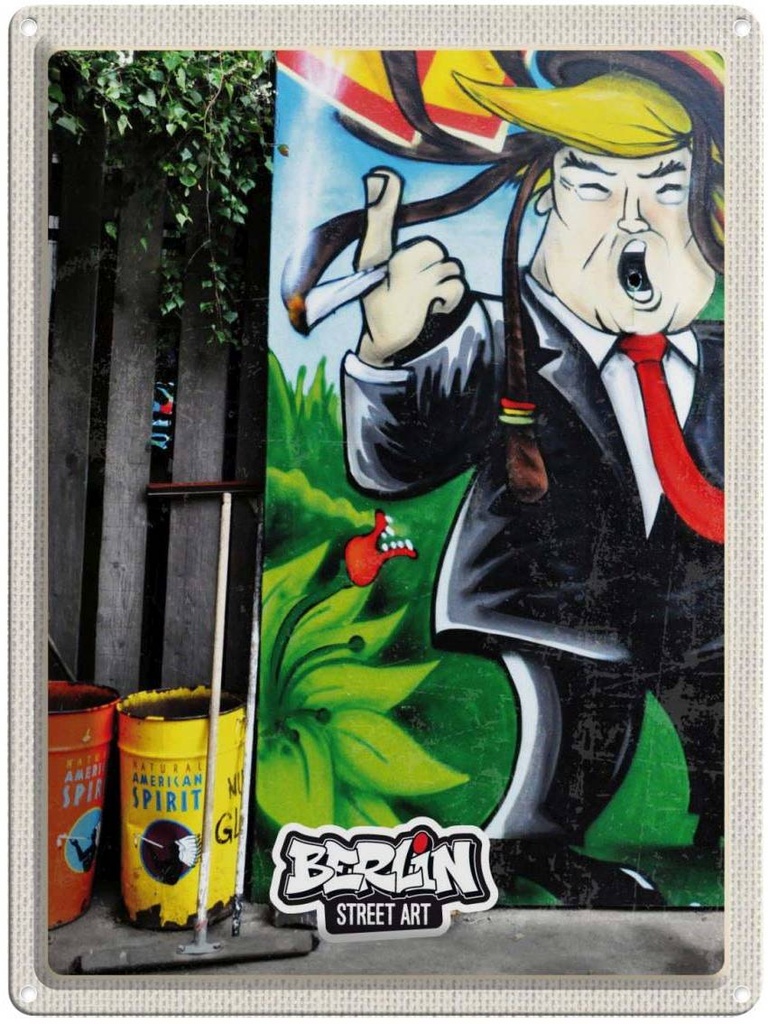 Blechschild 40x30 cm Berlin Graffiti Urlaub Donald Trump Street Art Bildmotiv Reisemotiv Abenteuer Reisen