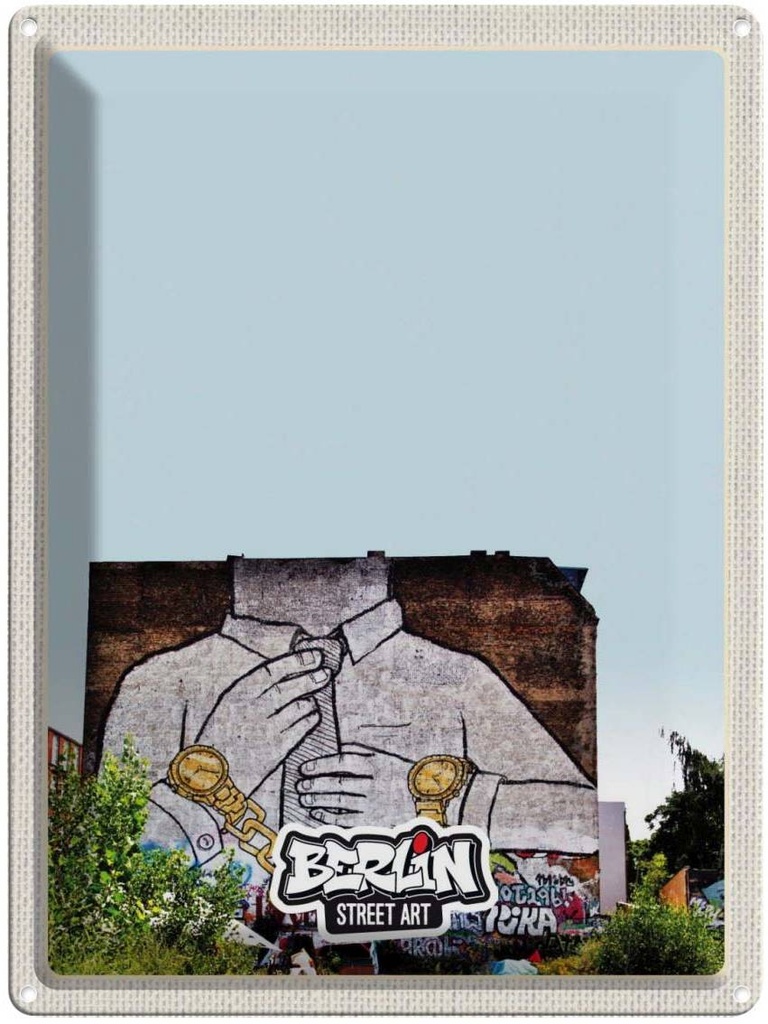 Blechschild 40x30 cm Berlin Kreuzberg Graffiti Geschäftsmann Bildmotiv Reisemotiv Abenteuer Reisen Urlaub
