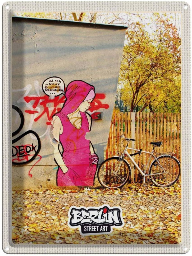 Blechschild 40x30 cm Berlin Street Urlaub Art Kunst Gemälde rosa Bildmotiv Reisemotiv Abenteuer Reisen