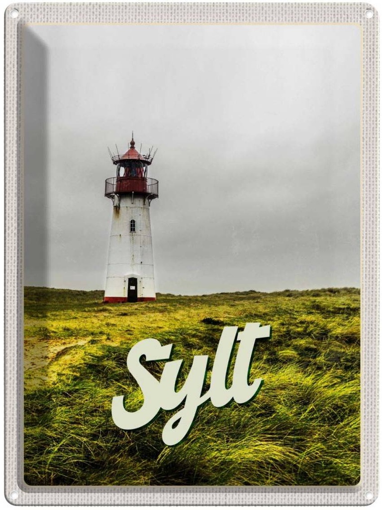 Blechschild 40x30 cm Sylt Strand Urlaub Leuchtturm Wiese Bildmotiv Reisemotiv Abenteuer Reisen Straße Stadt