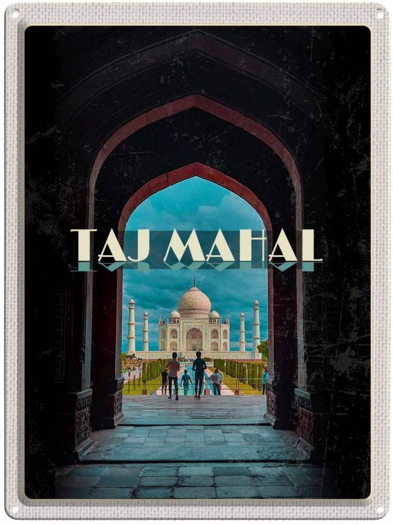 Blechschild 40x30 cm Indien Taj Mahal Menschen Muslime Bildmotiv Reisemotiv Abenteuer Reisen Urlaub