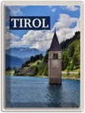 Blechschild 40x30 cm Tirol Österreich Urlaub Kirchturm im Wasser Bildmotiv Reisemotiv Abenteuer Reisen Europa