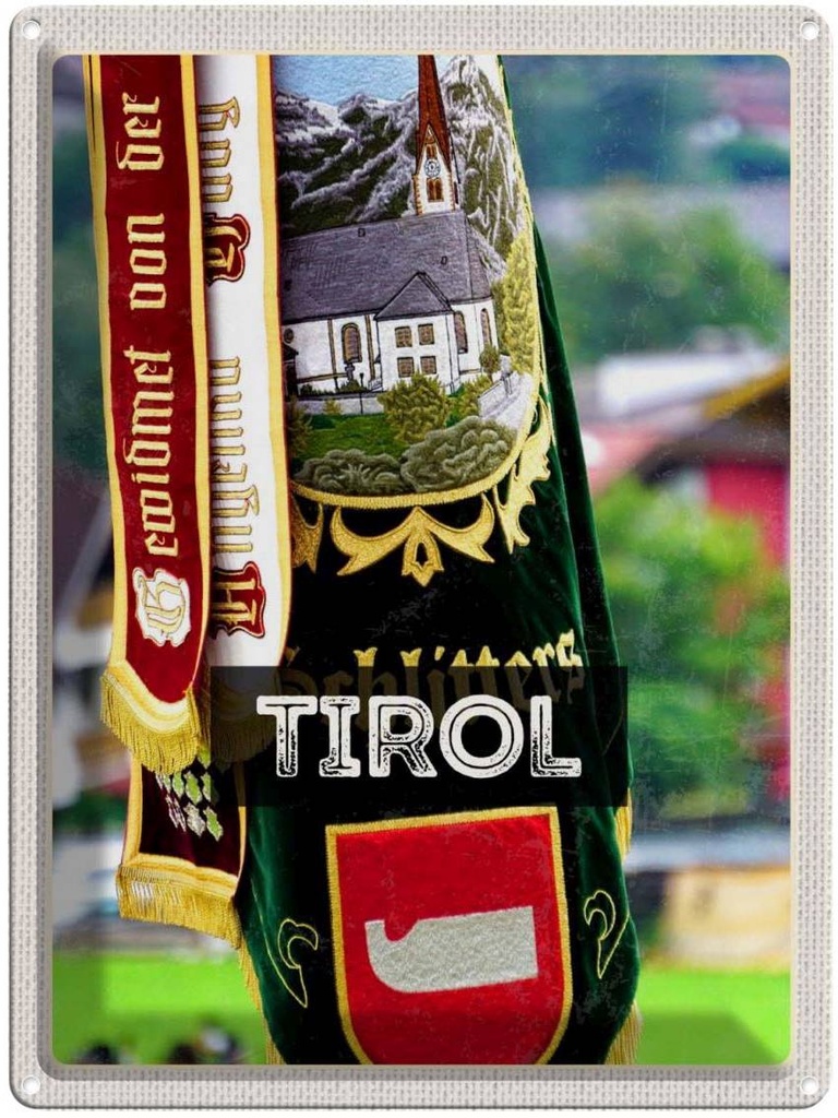 Blechschild 40x30 cm Tirol Symbole Urlaub grün Natür Tradition Bildmotiv Reisemotiv Abenteuer Reisen Europa
