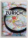 Blechschild 40x30 cm Zürich Schweiz Karte Lupe Stadt Bildmotiv Reisemotiv Abenteuer Reisen Urlaub
