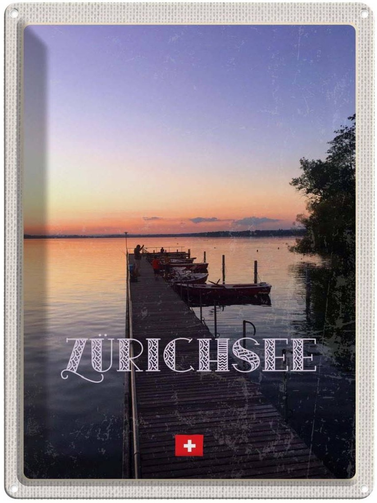 Blechschild 40x30 cm Zürich Schweiz Urlaub Zürichsee Natur Bildmotiv Reisemotiv Abenteuer Reisen Straße Stadt