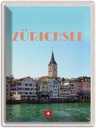 Blechschild 40x30 cm Zürich Schweiz Urlaub Ausblick See auf Stadt Bildmotiv Reisemotiv Abenteuer Reisen