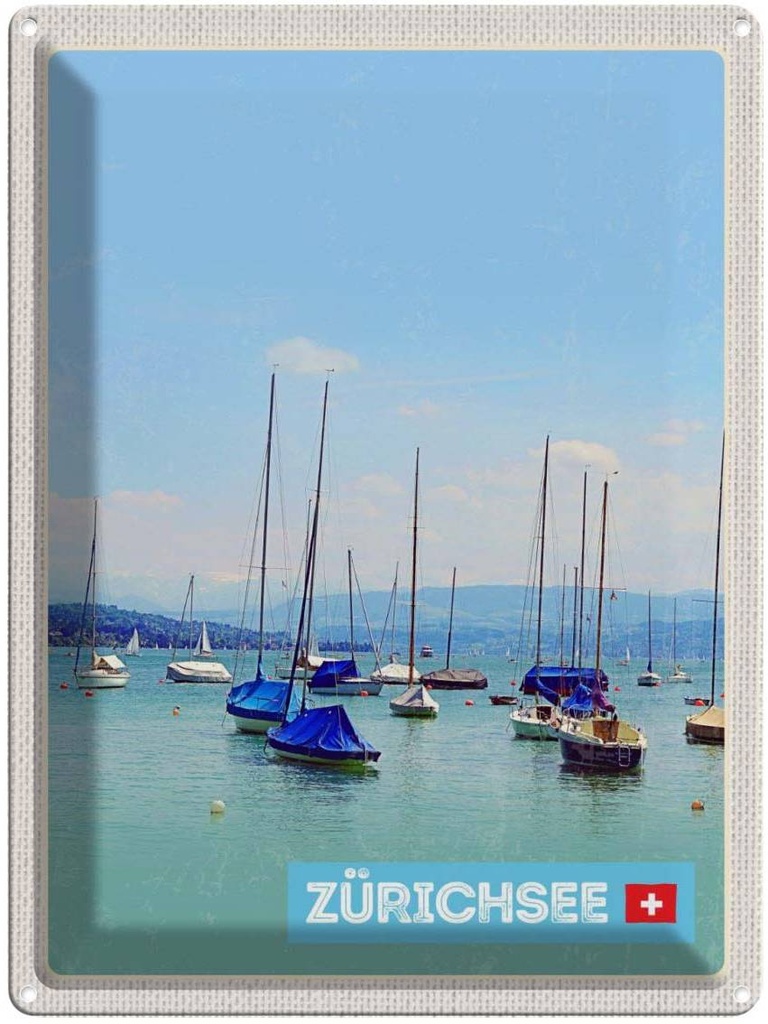 Blechschild 40x30 cm Zürich Boote Urlaub auf dem Zürichsee Sommer Bildmotiv Reisemotiv Abenteuer Reisen