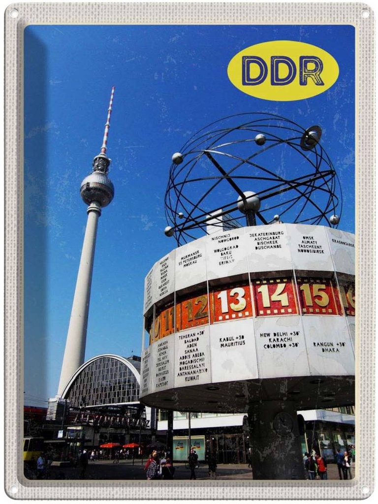 Blechschild 40x30 cm Berlin Alexanderplatz Weltzeituhr Bildmotiv Reisemotiv Abenteuer Reisen Urlaub