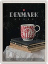 Blechschild 40x30 cm Dänemark Teetasse Bücher Tischdecke Bildmotiv Reisemotiv Abenteuer Reisen Europa Urlaub