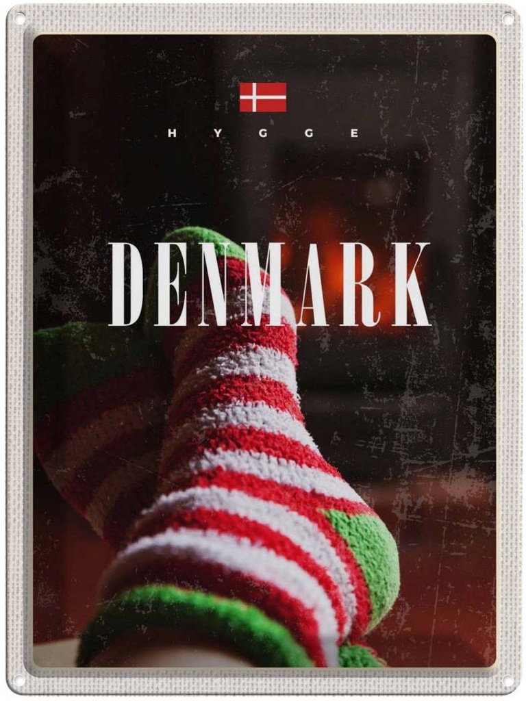 Blechschild 40x30 cm Dänemark Socken gemütlich Winterzeit Bildmotiv Reisemotiv Abenteuer Reisen Europa Urlaub