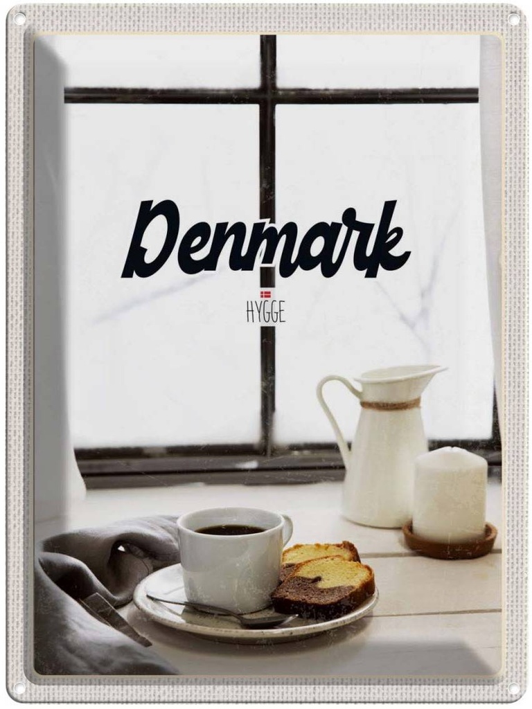 Blechschild 40x30 cm Dänemark Kaffee Urlaub und Kuchen Fenster Bildmotiv Reisemotiv Abenteuer Reisen Europa