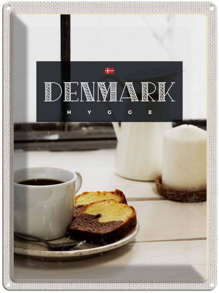 Blechschild 40x30 cm Dänemark Kaffee Marmorkuchen Wohnung Bildmotiv Reisemotiv Abenteuer Reisen Europa Urlaub