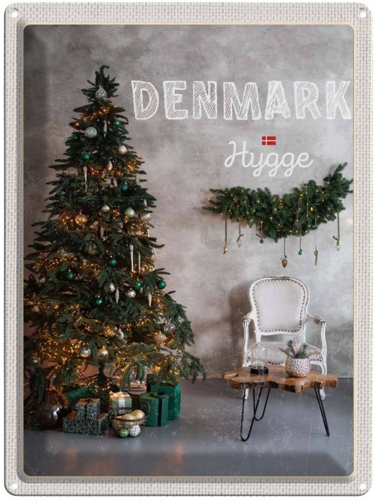 Blechschild 40x30 cm Dänemark Weihnachten Ostern Gruß Weihnachtsbaum Bildmotiv Reisemotiv Abenteuer Reisen Europa Urlaub