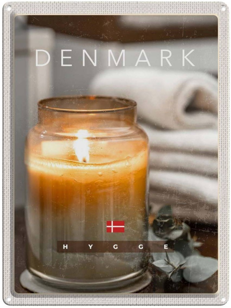 Blechschild 40x30 cm Dänemark Kerze Europa Urlaub im Glas Blume Handtuch Bildmotiv Reisemotiv Abenteuer Reisen